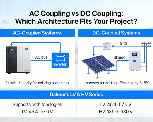 AC coupling and DC coupling architecture comparison for a commercial solar battery storage system