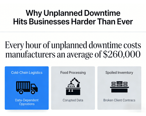 Commercial facility production line shut down during an unplanned power outage