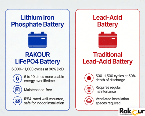 Lithium iron phosphate battery vs lead acid battery comparison for solar energy storage systems