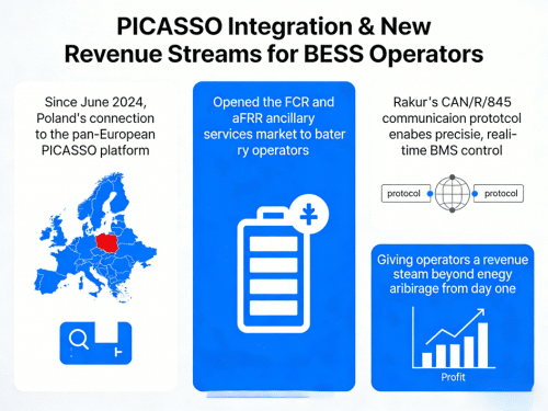 BESS operators in Poland accessing FCR and aFRR markets via PICASSO platform with real-time BMS control for new revenue streams