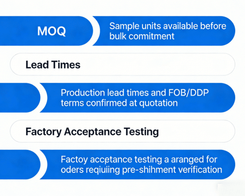 Rakour LiFePO4 battery factory acceptance testing with confirmed MOQ lead times and DDP terms for EPC distributors