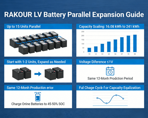 Rakour LiFePO4 battery system supporting parallel expansion up to 15 units