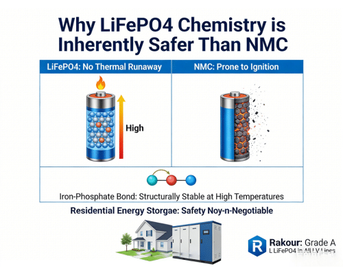 LiFePO4 vs NMC battery safety comparison showing lithium iron phosphate thermal stability for home energy storage