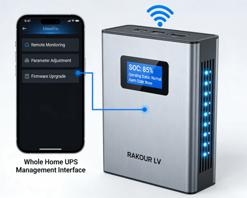 RAKOUR LV battery touch screen LED indicators and built-in Wi-Fi for remote home battery monitoring