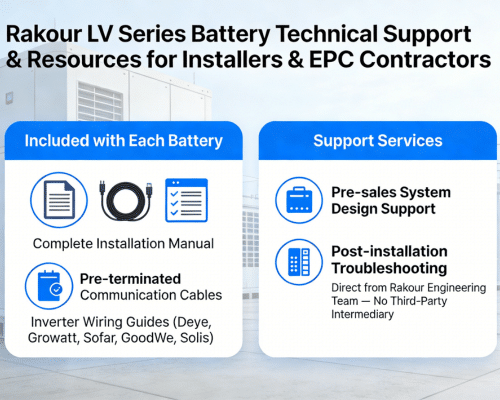 Rakour LV battery installation manual wiring guide and technical support resources for EPC contractors and solar installers