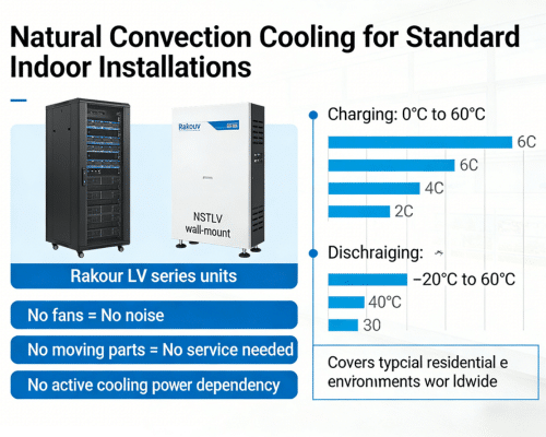 Rakour LV series home battery natural convection cooling design for standard indoor residential installation