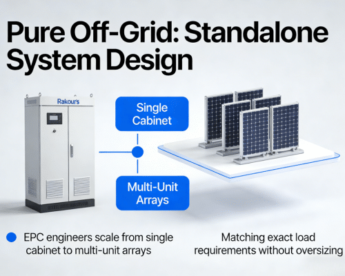 Rakour pure off-grid battery bank with modular LiFePO4 energy storage system for standalone EPC installations