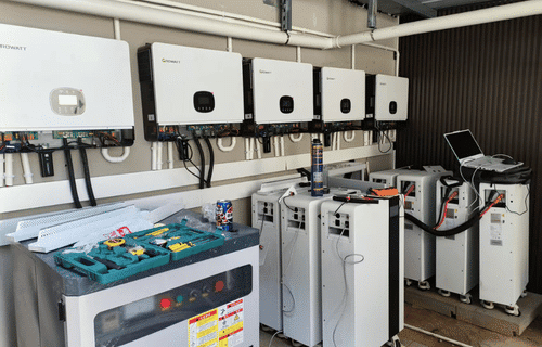 RAKOUR LV wall-mounted and rackable battery systems installed in a residential home for whole home backup