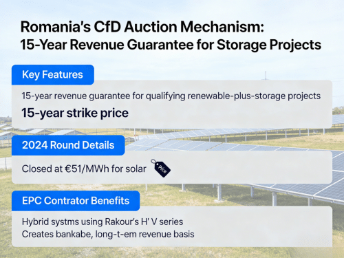 Romania CfD scheme offers 15 year revenue guarantee for solar and battery storage projects with €51 per MWh strike price