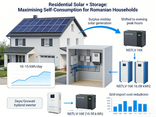 Residential solar and battery storage in Romania using NSTLV 16K to increase self consumption and reduce grid electricity costs